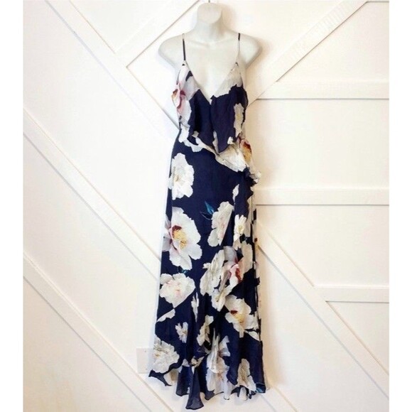 Intermix Women’s Barletta Maxi Wrap Dress Floral Print Navy Blue Silk Medium - Picture 2 of 10